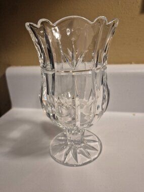 VINTAGE BLOCK TULIP GARDEN 7" HURRICAE CANDLE HOLDER CRYSTAL (SET OF 2)